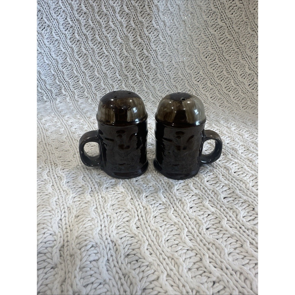 Brown Drip Glaze Rooster Salt and Pepper Shaker Set 3" Tall x 3" Wide
